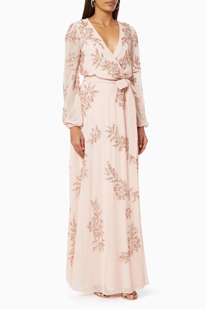 

Sequin Embellished Wrap Dress, Pink