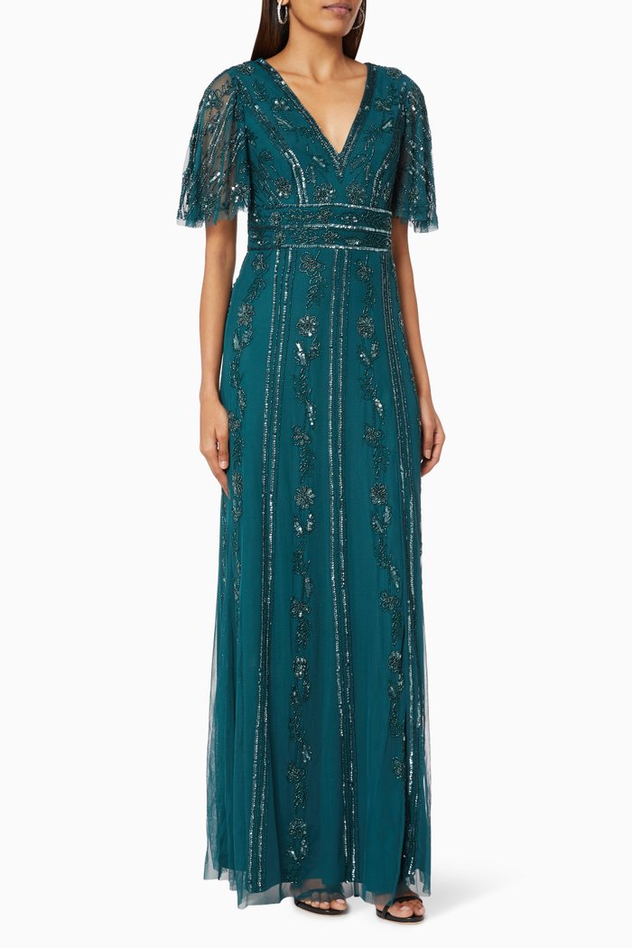 Beaded Embellished Dress, Green