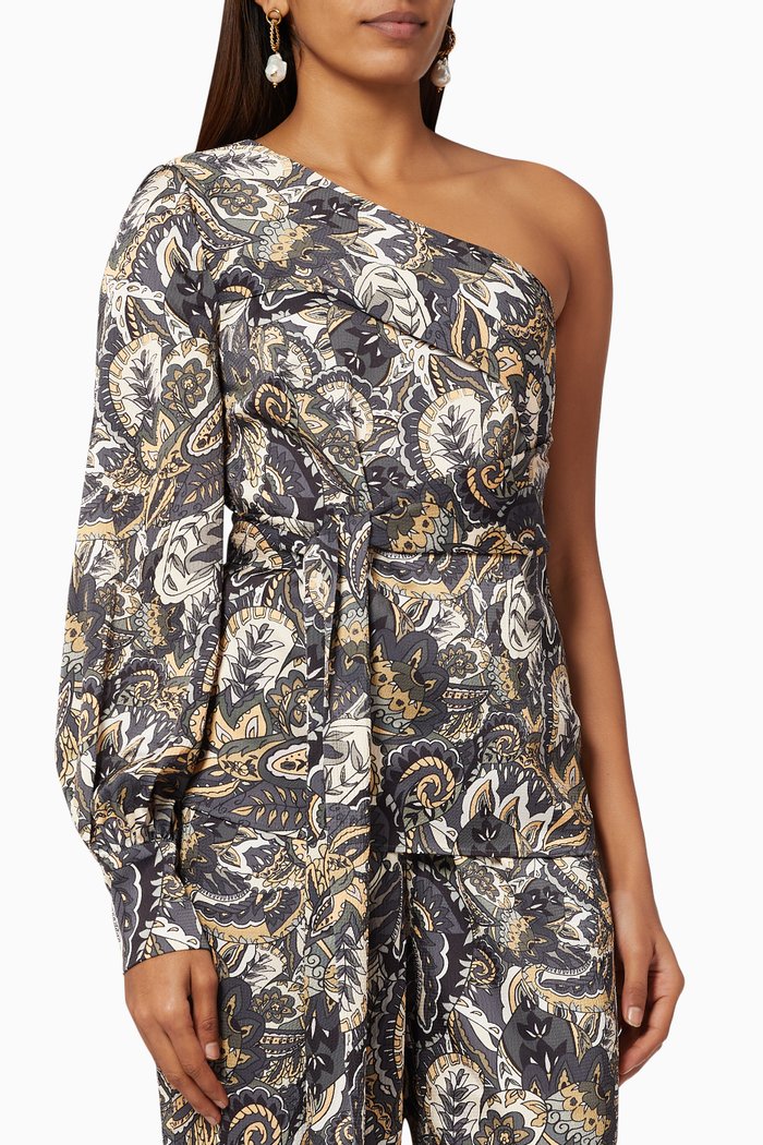 

One and Only Asymmetrical Top in Textured Crepe, Multicolour