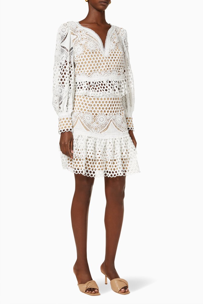 

Azores Top & Skirt Set in Guipure Lace, White