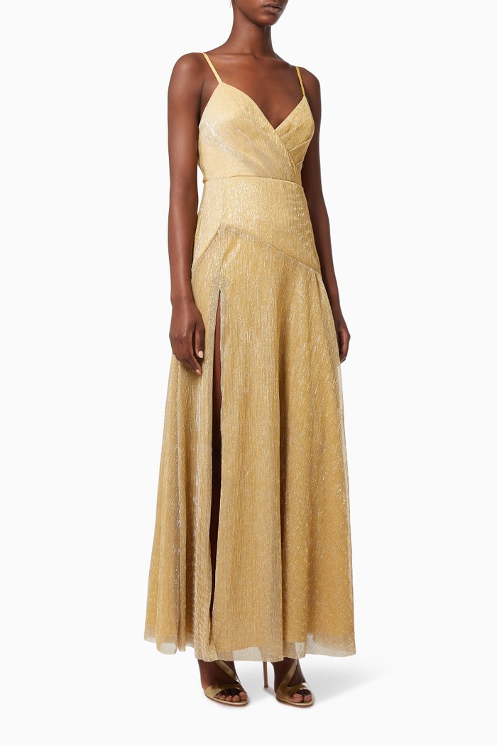 

The Tatum Dress in Metallic Crinkle Knit, Gold