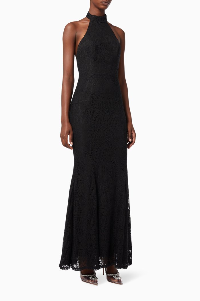 

The Jaslyn Dress in Multi Leaf Lace, Black