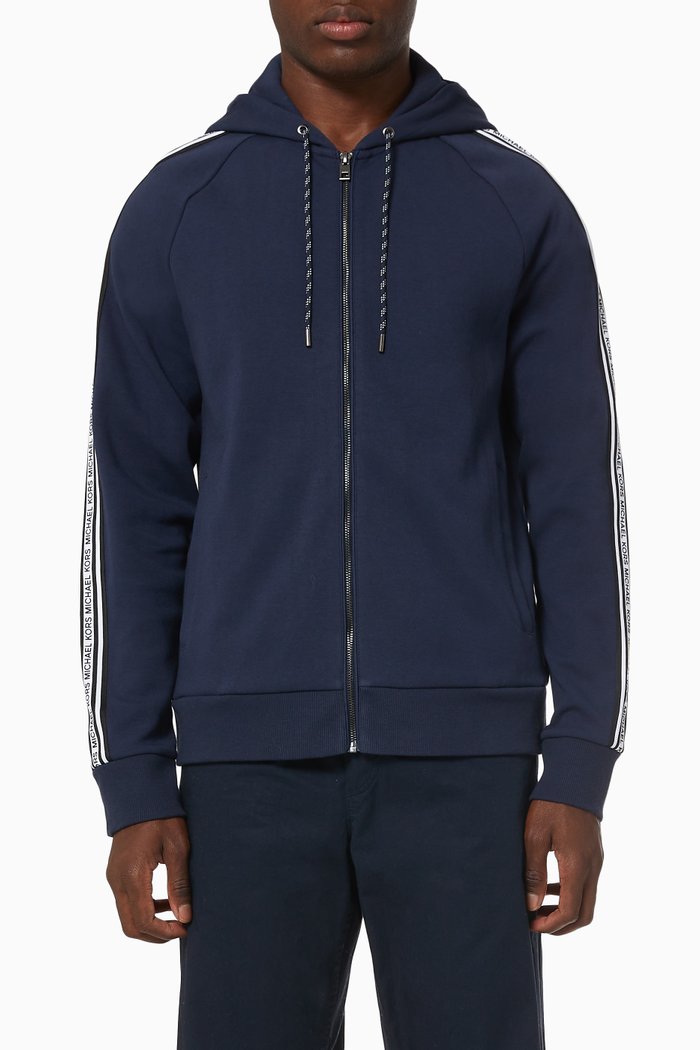 

Logo Tape Zip-up Hoodie in Cotton Terry, Blue