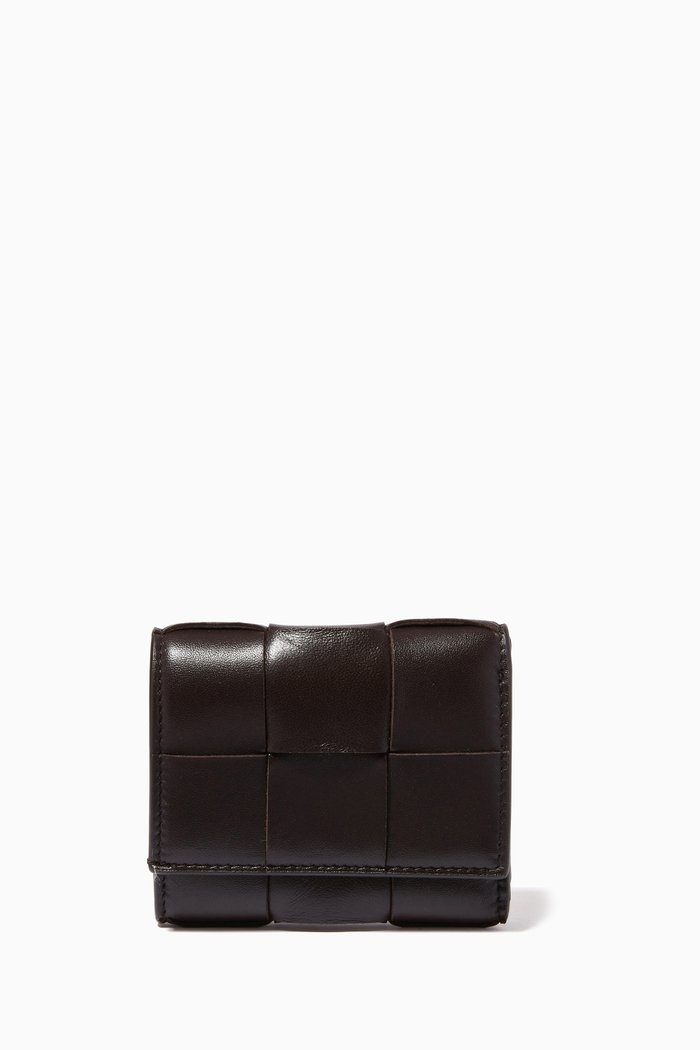 

Tri-fold Zip Wallet in Intrecciato Nappa, Brown
