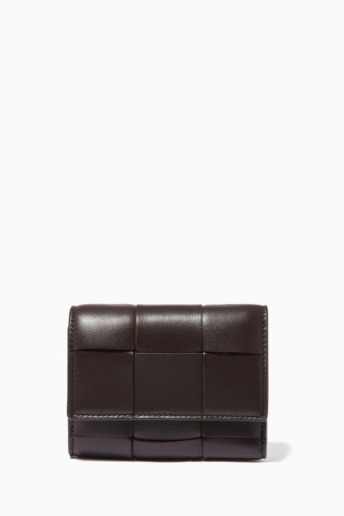 

Mini Tri-fold Zip Wallet in Intrecciato Nappa, Brown