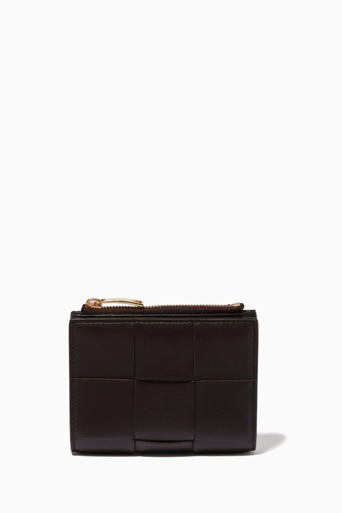 

Bi-fold Zip Wallet in Intrecciato Nappa, Brown