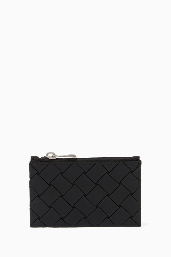 

Zipped Card Case in Intrecciato Rubber & Cotton, Black