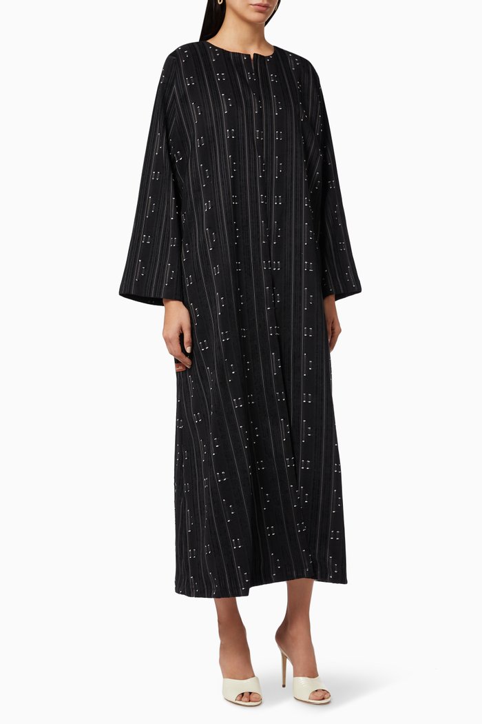 

Thread Embroidered Abaya in Cotton, Black