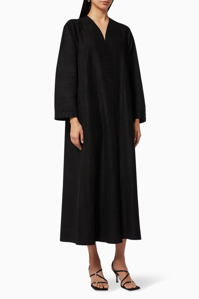 

Panelled Abaya in Suede, Black