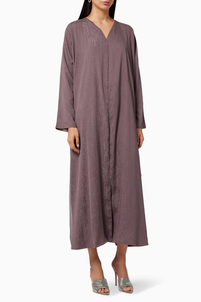 Glitter Bisht-style Abaya in Chiffon, Purple