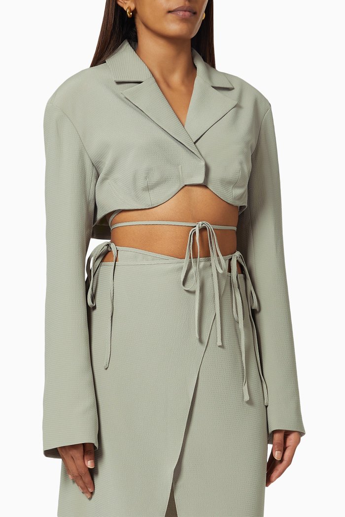 

Bra Crop Jacket in Seersucker, Green