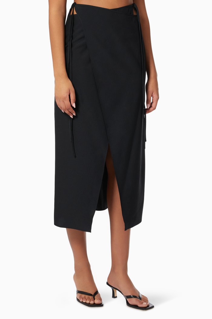 Wrap Skirt in Textured Fabric, Black