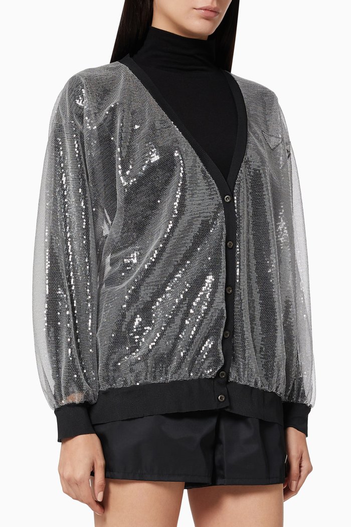 

Microsequins Cardigan in Tulle, Silver