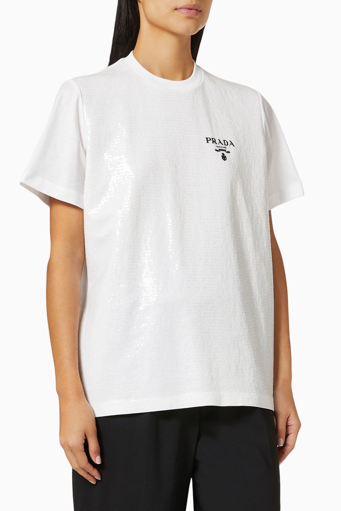 

Logo Sequinned T-shirt in Cotton Jersey, White