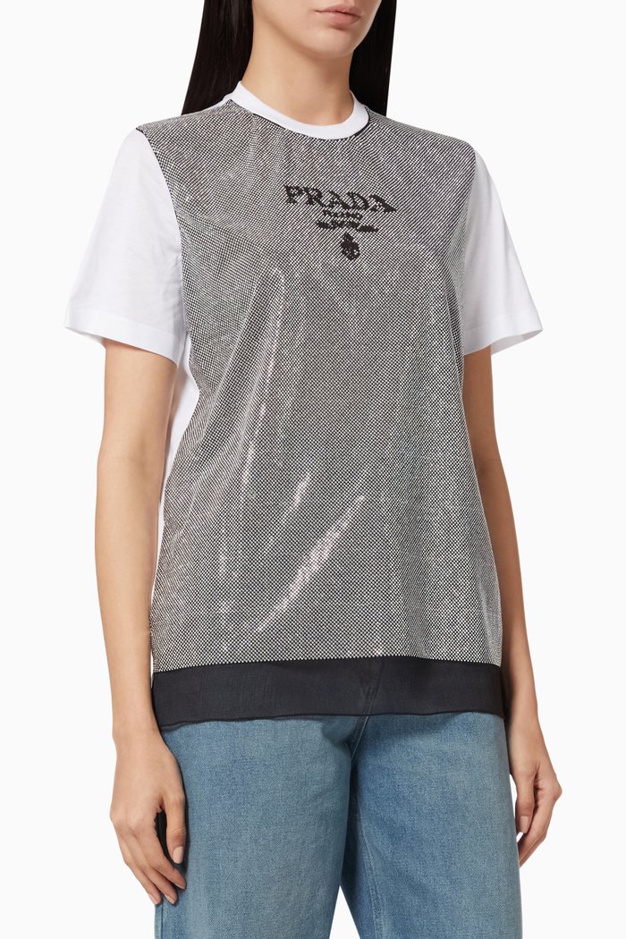 

Stud Embellished Logo T-shirt in Jersey & Chiffon, White