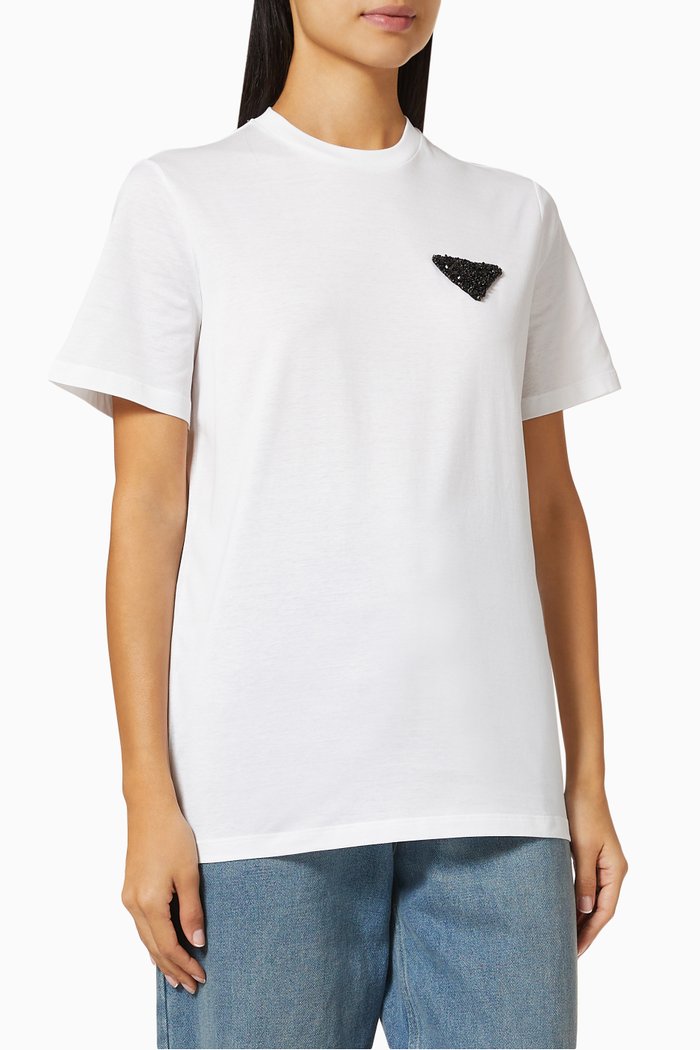 

Triangle Logo Embellished T-shirt in Cotton Jersey, White