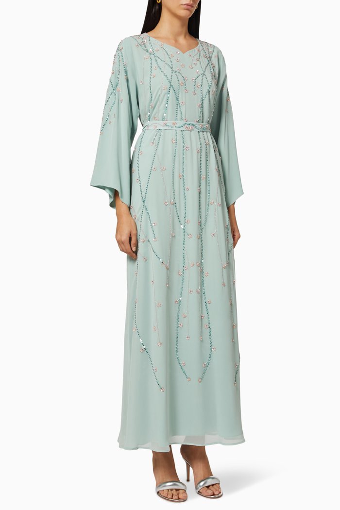 

Belted Dress in Beaded Chiffon, Green