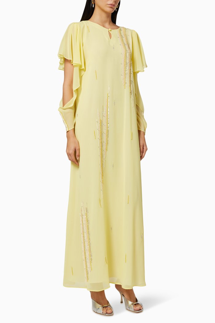 

Ruffle Sleeves Dress in Beaded Chiffon, Yellow