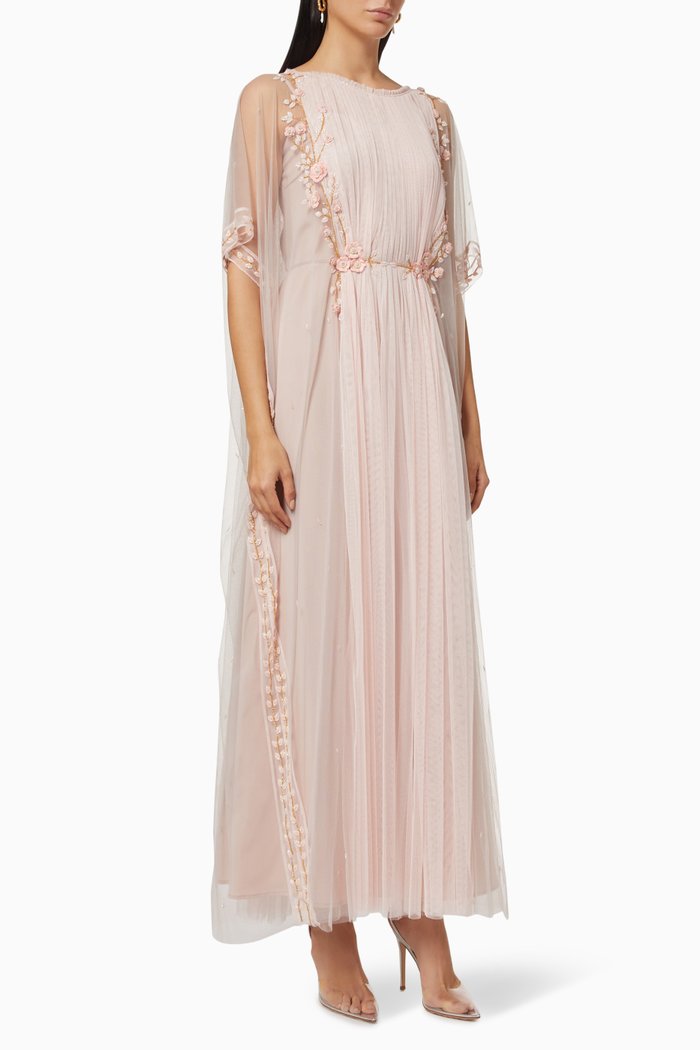 

Pleated 3D Floral Dress in Tulle, Pink