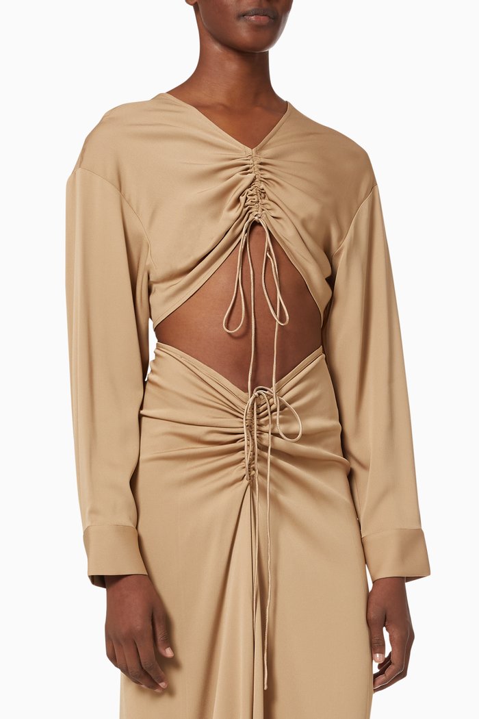 

Ruched Crop Top in Viscose, Neutral