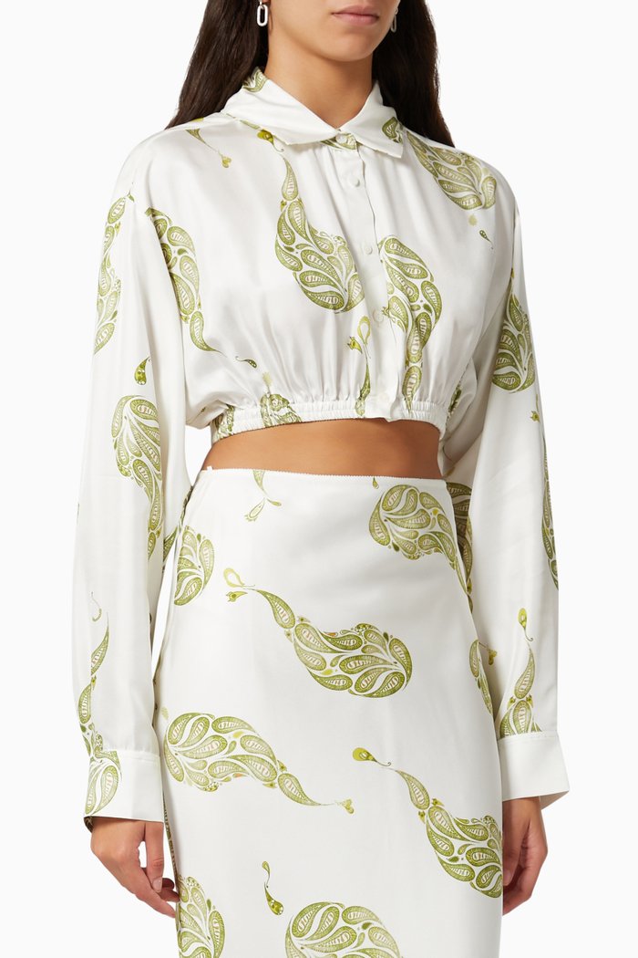 

Ruched Cropped Shirt in Silk, White