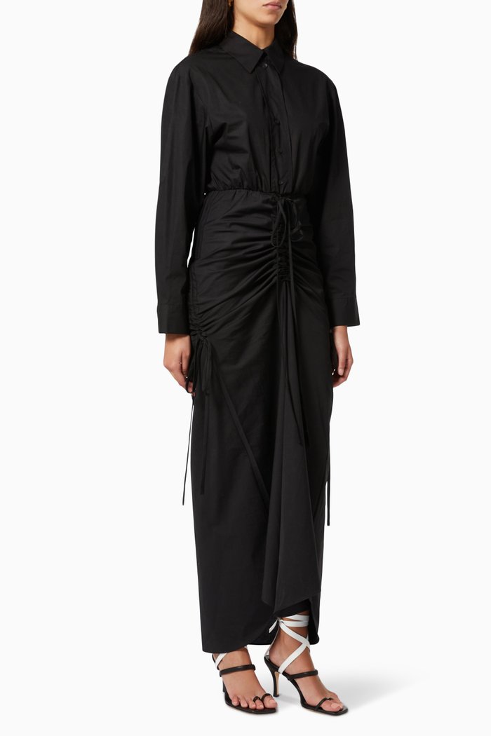 

Cummerbund Shirt Dress in Cotton Poplin, Black