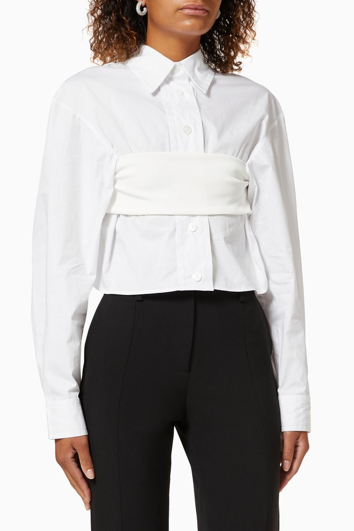 

Bandeau Cropped Shirt in Cotton Poplin, White