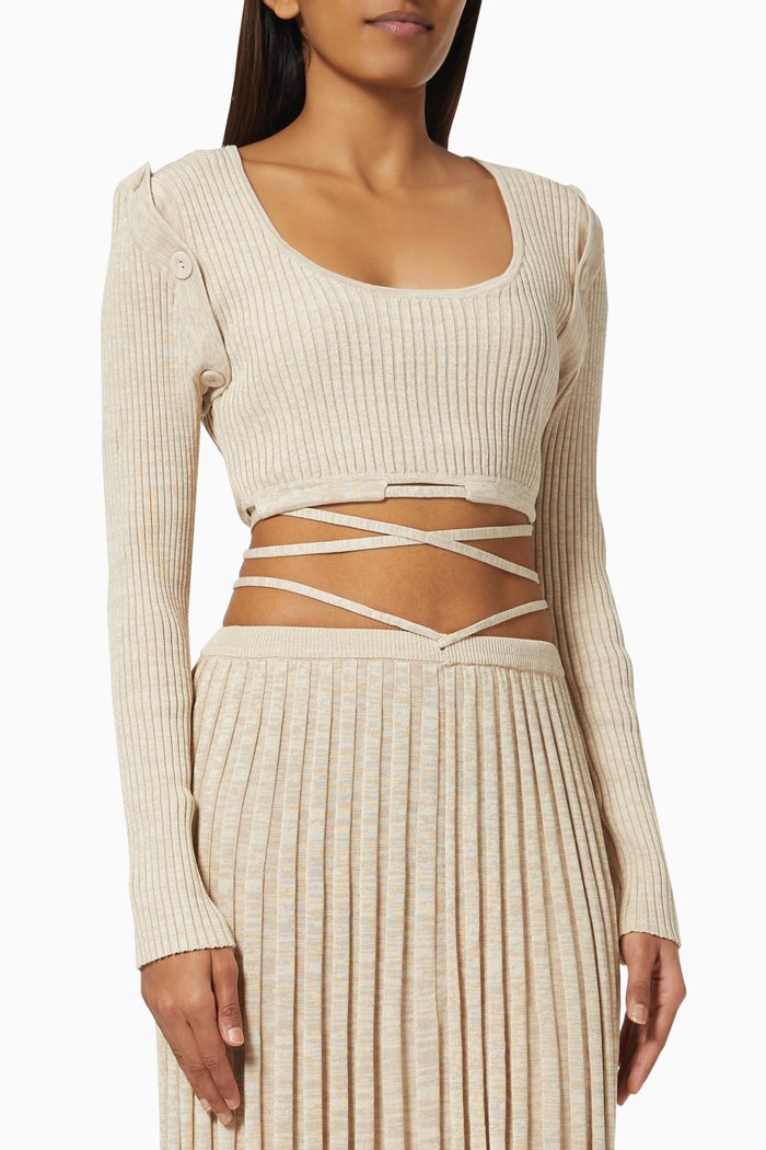 

Deconstruct Knit Tie Crop Top, Neutral