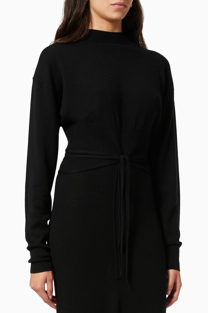 

Crop Tie Sweater in Ribbed Knit, Black