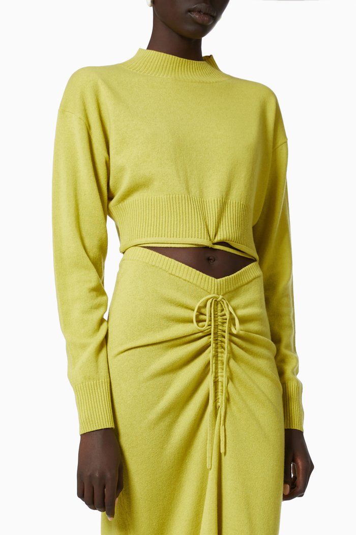 

Crop Tie Sweater in Ribbed Knit, Yellow