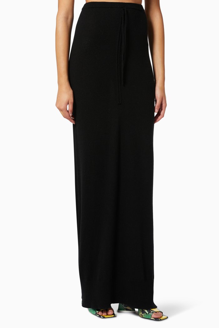 

Tie Ruched Skirt in Ribbed Knit, Black