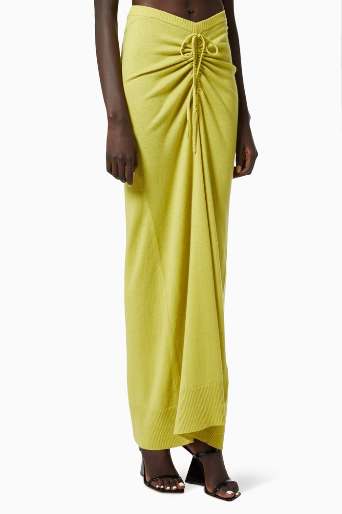 Tie Ruched Skirt in Ribbed Knit, Yellow