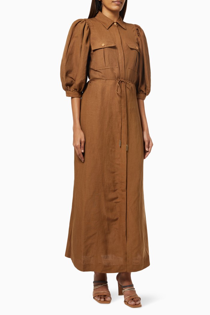 

Hazel Maxi Dress in Linen Blend, Brown