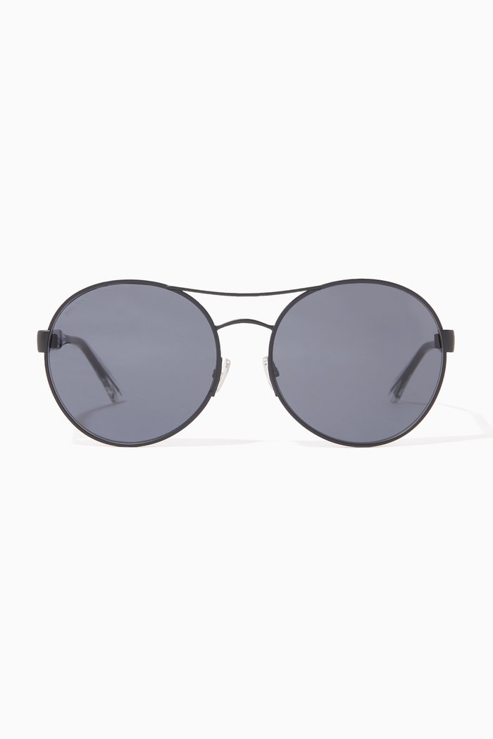 

Yann Round Aviator Sunglasses in Metal, Black