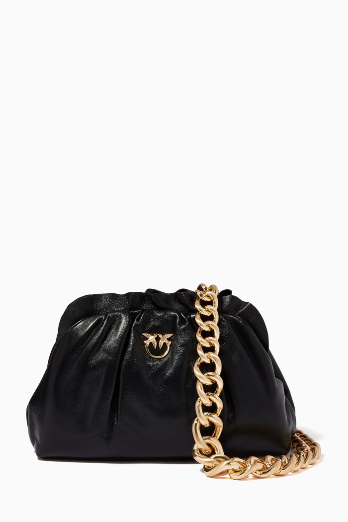 

Mini Chain Clutch Bag in Leather, Black