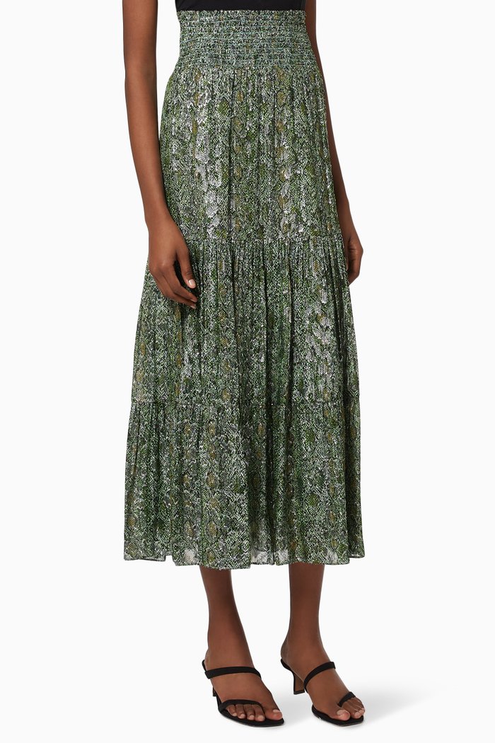 

Rouen Reptile Print Maxi Skirt in Viscose, Green
