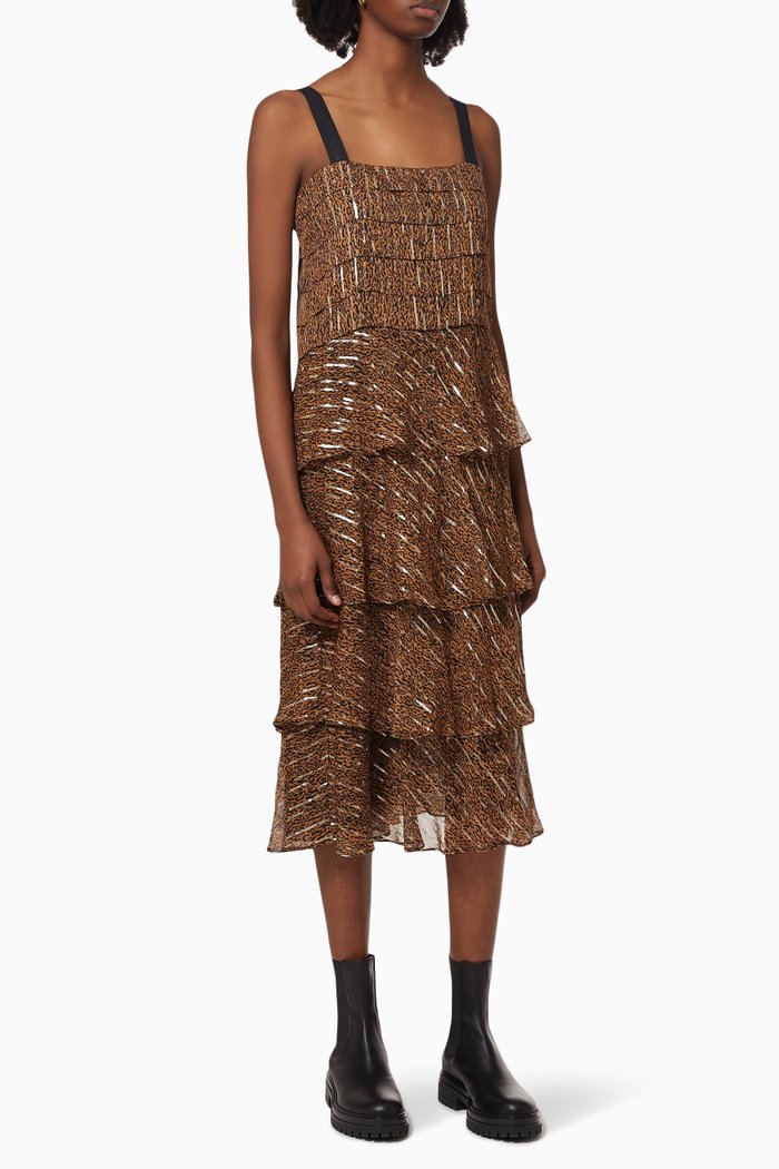 

Preferire Spotted Fil Coupé Dress with Frills, Metallic