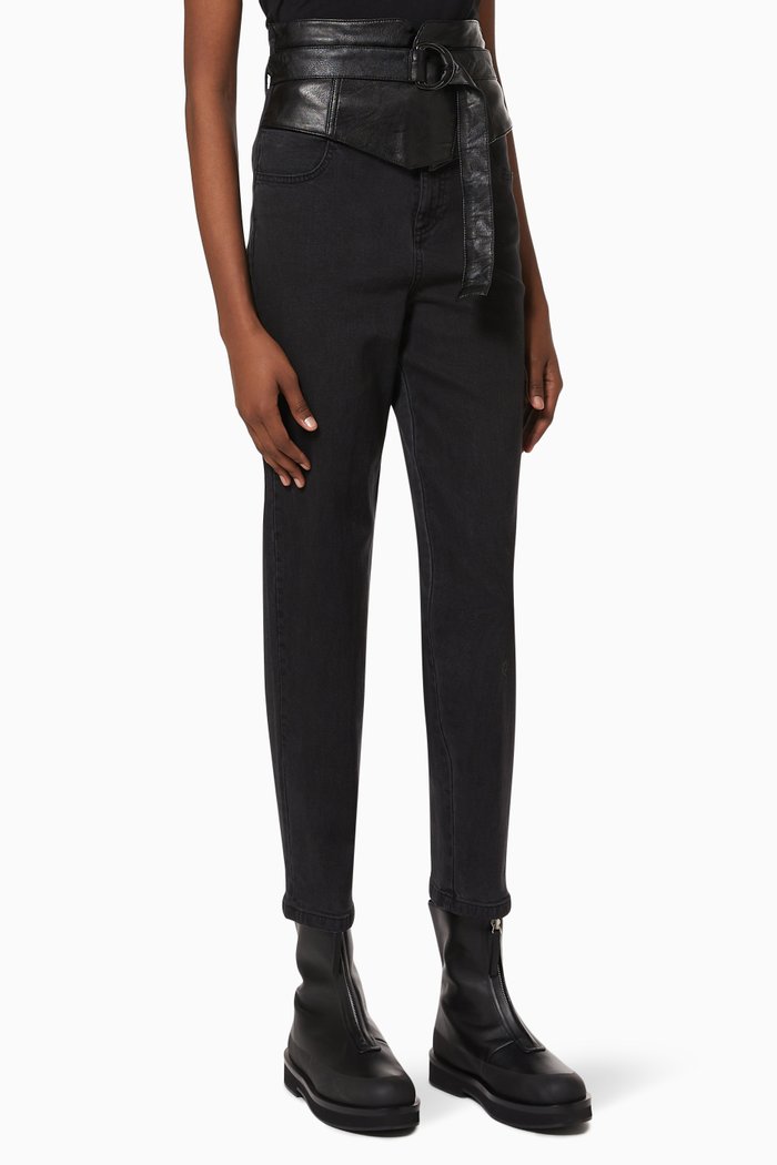 

Samantha Trousers in Leather-effect Denim, Black