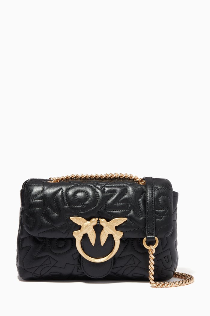 

Mini Love Puff Embossed Logo Bag in Leather, Black