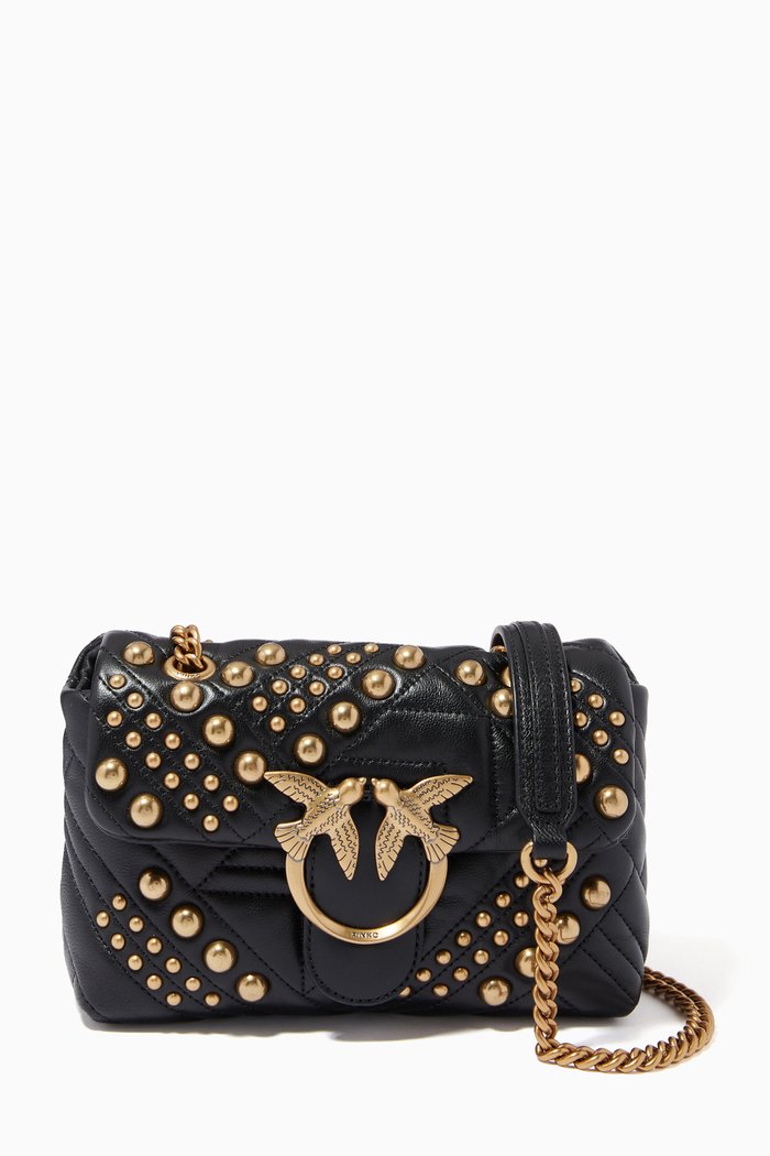 Mini Love Puff Woven Studs 1 Bag in Nappa Leather, Black