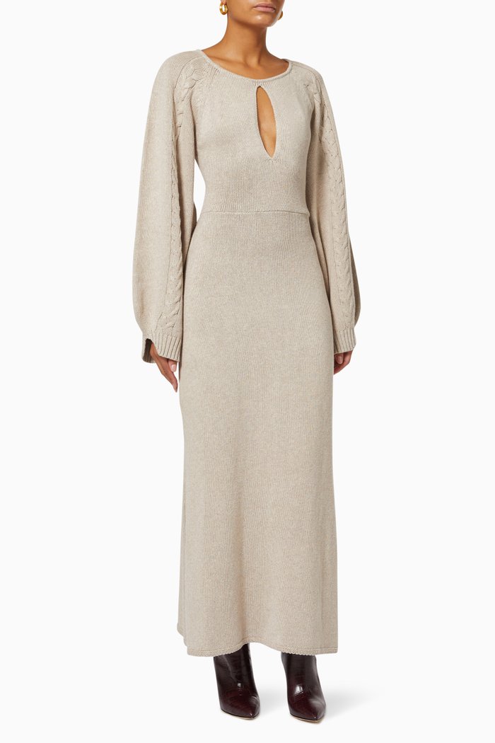

Aurora Maxi Dress in Linen Cotton Knit, Neutral
