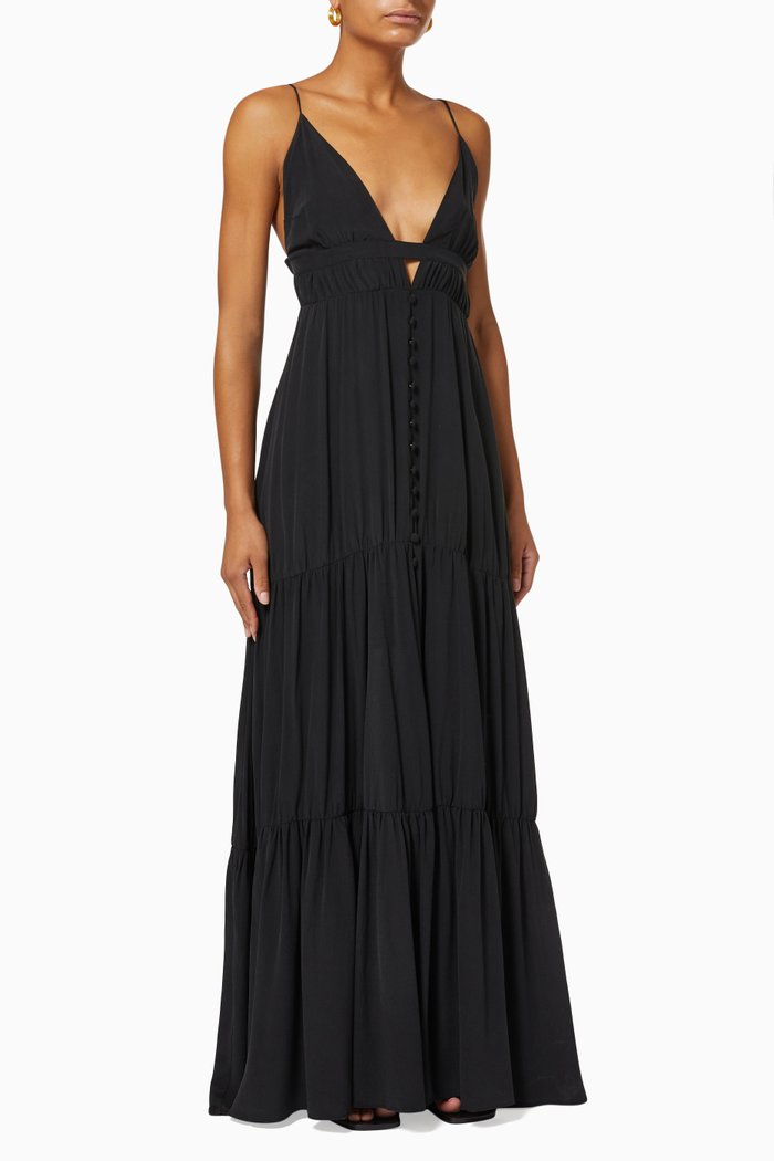 Liana Maxi Dress in Silk Crêpe de Chine, Black