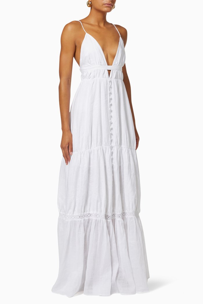 

Liana Maxi Dress in Linen Batiste Ramie, White