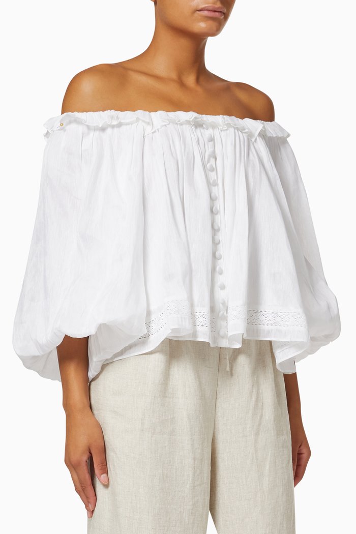 Rylee Smock Top in Linen Silk, White