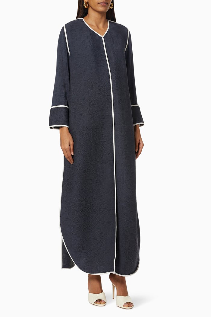 

Contrast Piping Ripple Abaya, Grey