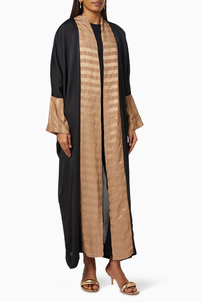 

Stripe Collar Abaya, Black
