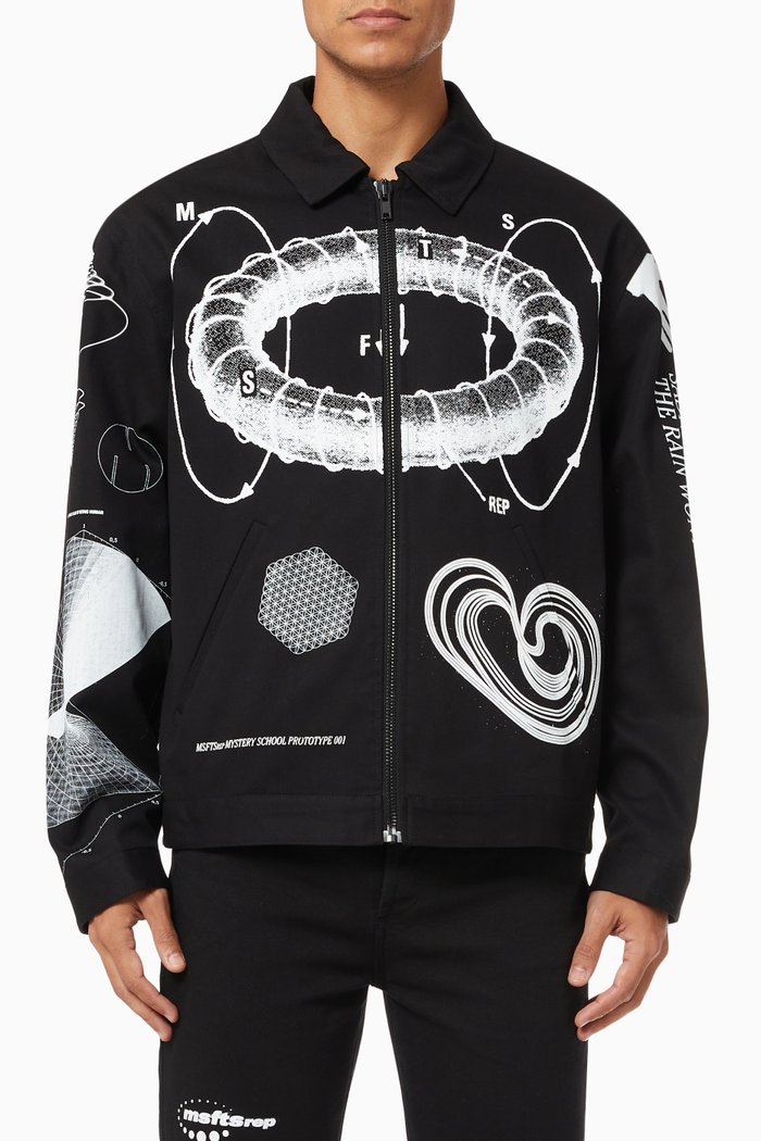 

Graphic Print Workwear Jacket in Cotton Twill, Black
