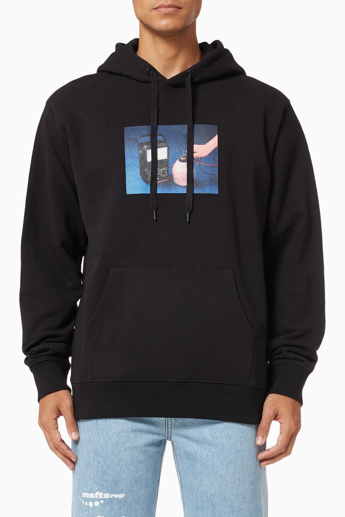 

Battery Graphic Hoodie in Brushed Cotton Fleece, Black