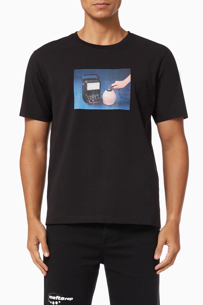 

Battery Graphic Print T-shirt in Cotton Jersey, Black