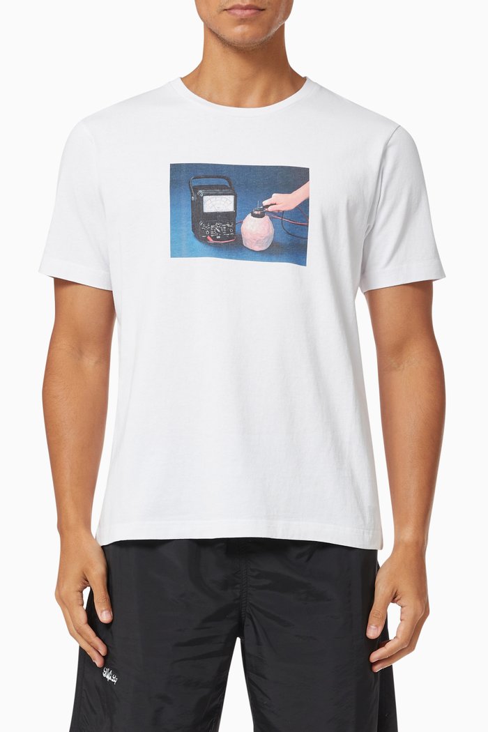 

Battery Graphic Print T-shirt in Cotton Jersey, White